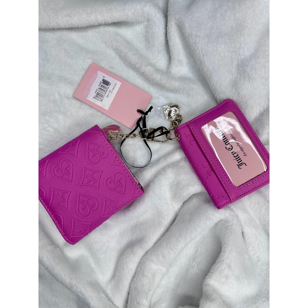 Juicy Couture Wallet Wristlet Womens One Size Pink Heart Logo Card Holder Chain - Picture 2 of 4